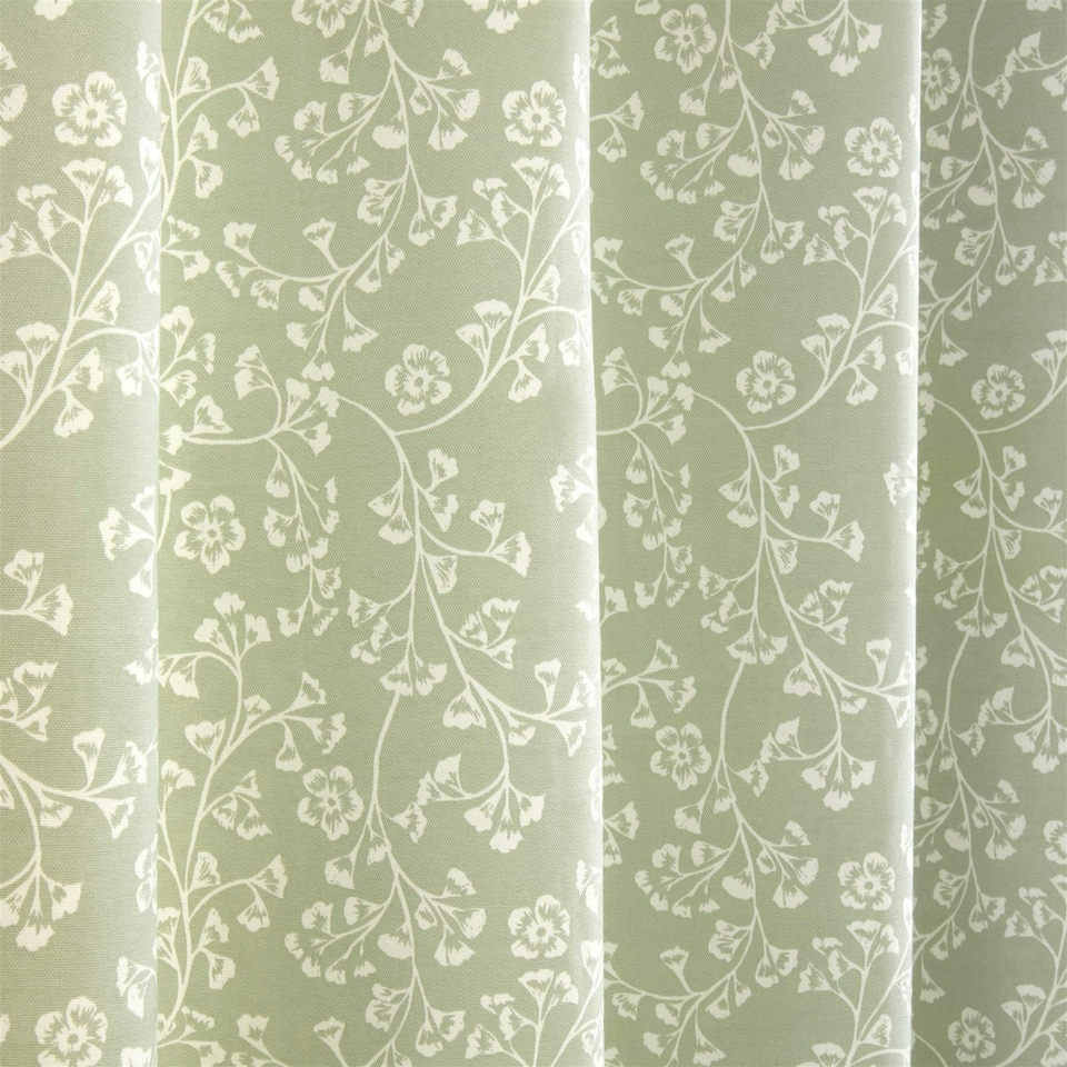 image 1 of Sade - Fully Lined Floral Curtains - Eyelet - Polycotton (Green, 46'' x 72'' - 117cm x 183cm (Pair))
