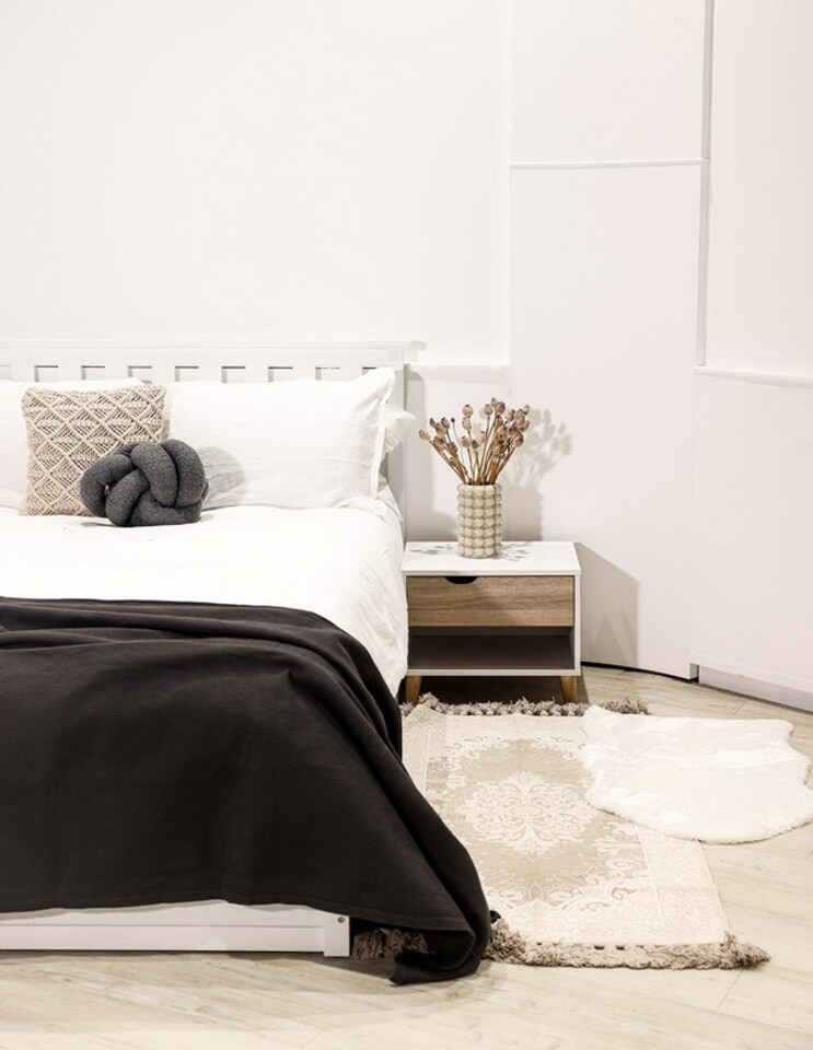 image 1 of Stockholm 1 Drawer Bedside Cabinet - Particle Board - L39 x W50 x H40 cm - Oak/White