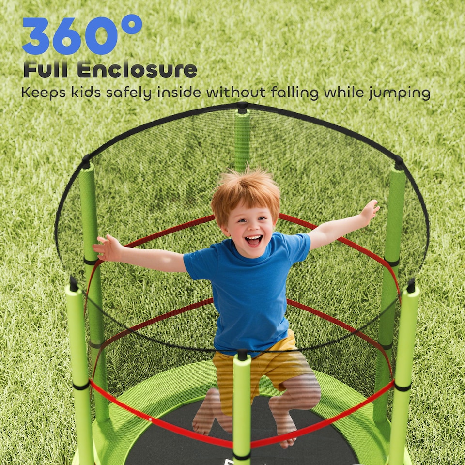 image 1 of HOMCOM Kids Trampoline Mini Bouncer w Enclosure Net for 3-6 Years Green