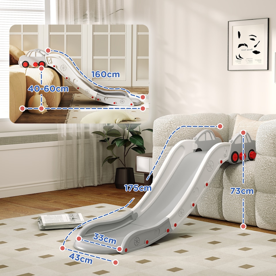 image 1 of AIYAPLAY Indoor Toddler Kids Slide for Bed, Sofa, Easy to Assemble, Grey