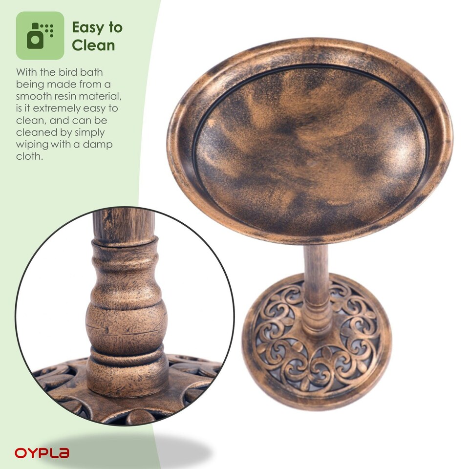 image 1 of Oypla Traditional Ornamental Pedestal Garden Water Bird Bath (Bronze)