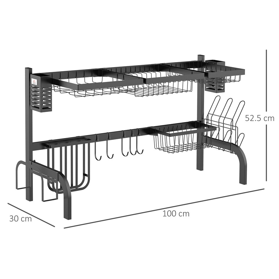 image 1 of HOMCOM Over The Sink Dish Drainer Rack, 2 Tier Dish Rack for Kitchen, Black