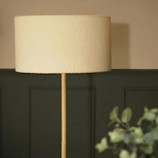 ValueLights Triston Painted Natural Floor Lamp with Large Cream Drum Shade and LED Bulb