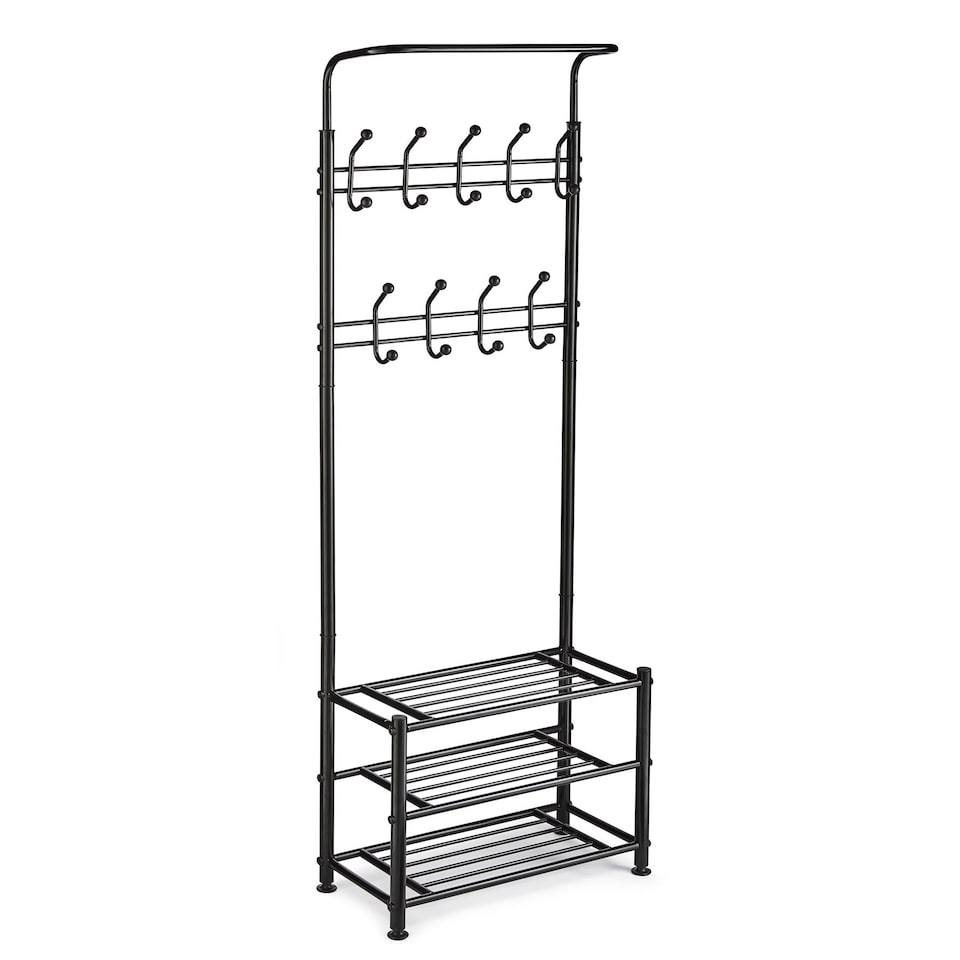 image 1 of House of Home Metal Hat Coat Stand Clothes Plus Shoes Rack Umbrella Steel Stand Hanger Hooks Black | Black