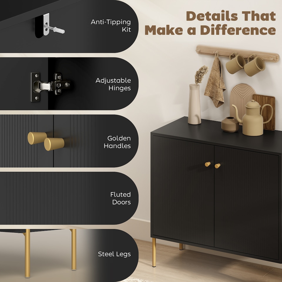 image 1 of HOMCOM Modern Sideboard Buffet Cabinet with Fluted Doors, Coffee Bar Cabinet
