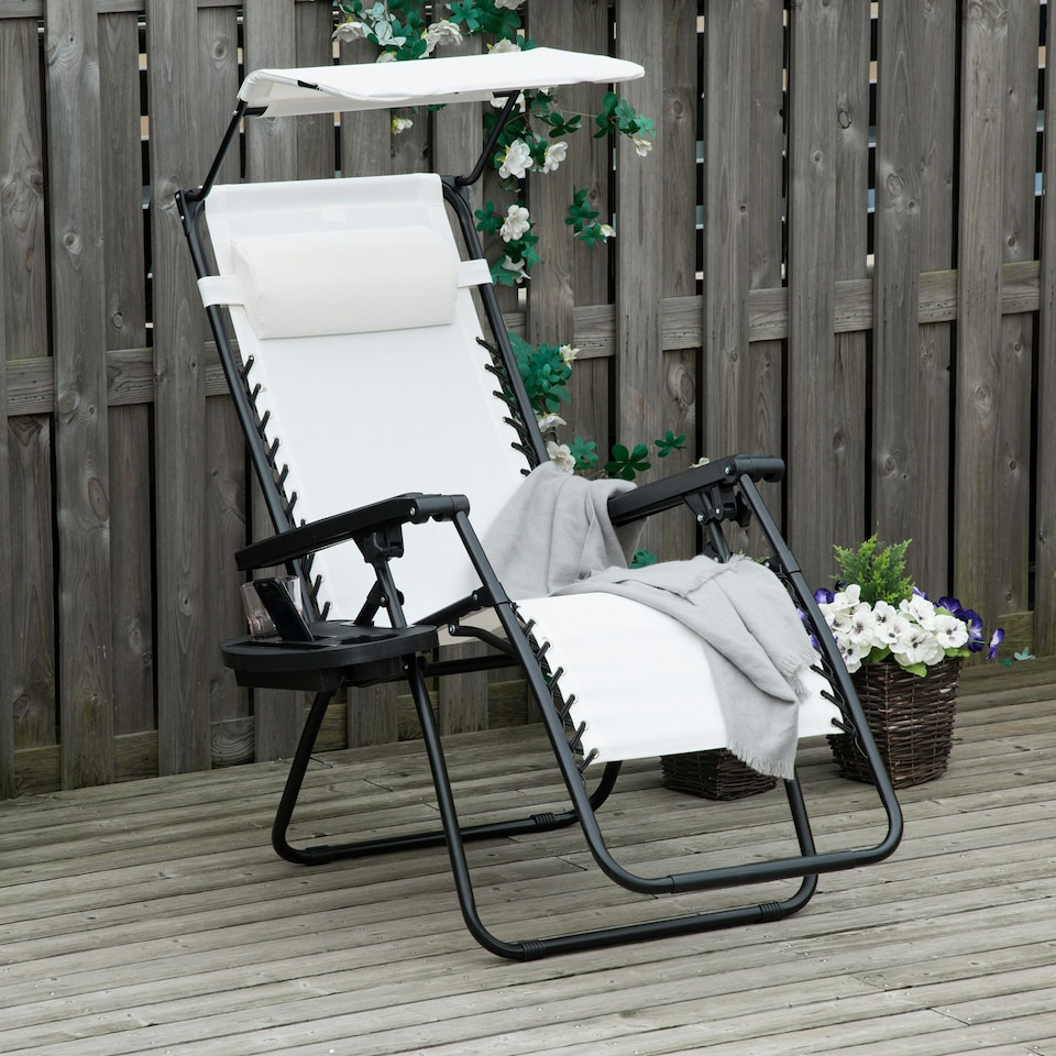 image 1 of Outsunny Zero Gravity Chair Adjustable Patio Lounge w/ Cup Holder White