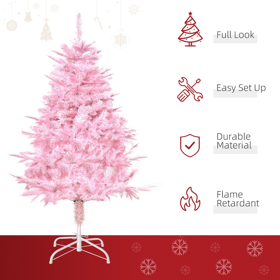 image 1 of HOMCOM 4FT Artificial Christmas Tree Holiday mas Holiday Tree Decoration with Automatic Open for Home Party, Pink