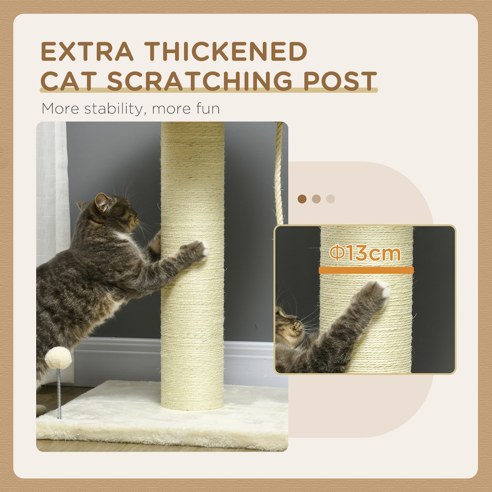 image 1 of PawHut 83cm Cat Tree Tower with Scratching Post, Kitten Bed, Toy, Cream