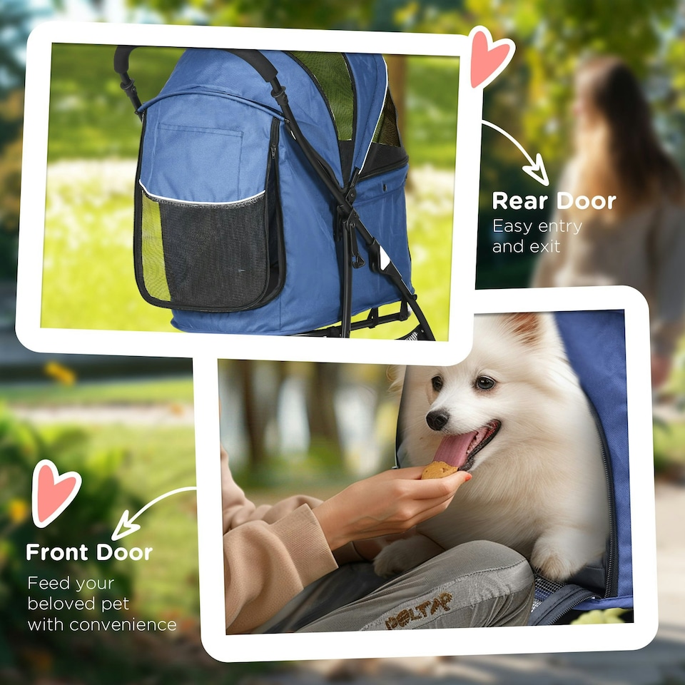 image 1 of PawHut Pet Stroller Dog Pram Pushchair Cat Travel Carriage Universal Wheels Blue