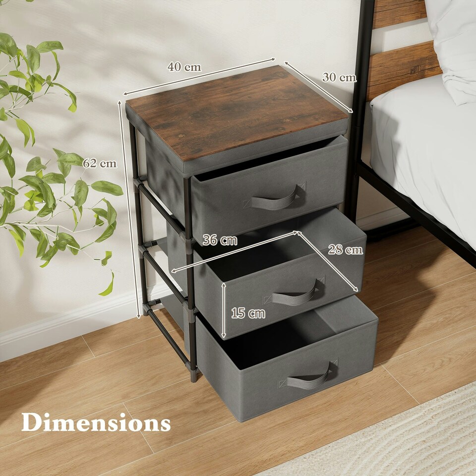 image 1 of COSTWAY Set of 2 3-Tier Fabric Dresser Fabric Nightstand Grey Grey