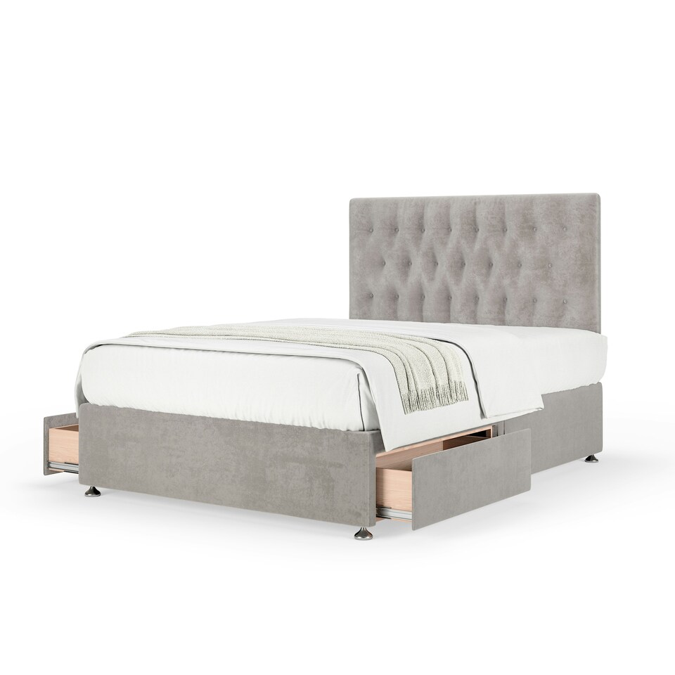 image 1 of Signature Platinum 2000 Pocket Sprung Seal Grey Naples Velvet 2 Drawer Divan Set And Lona Headboard Small Single