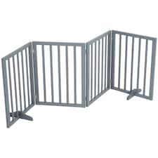 Living and Home Wooden Foldable Freestanding 4 Panel Pet Gate - Grey