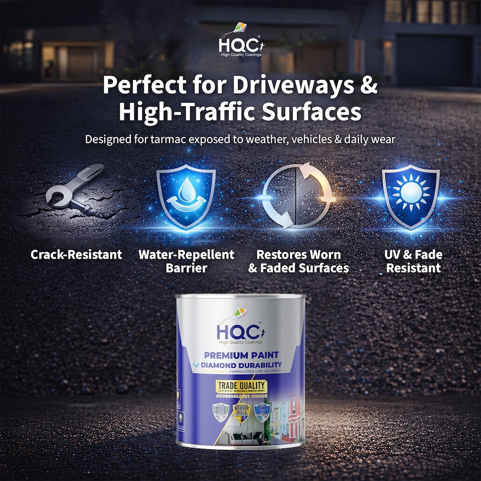 image 1 of HQC Tarmac Reviver Paint - Restores & Protects Tarmac, Tennis Courts & Driveways - Black - 10L