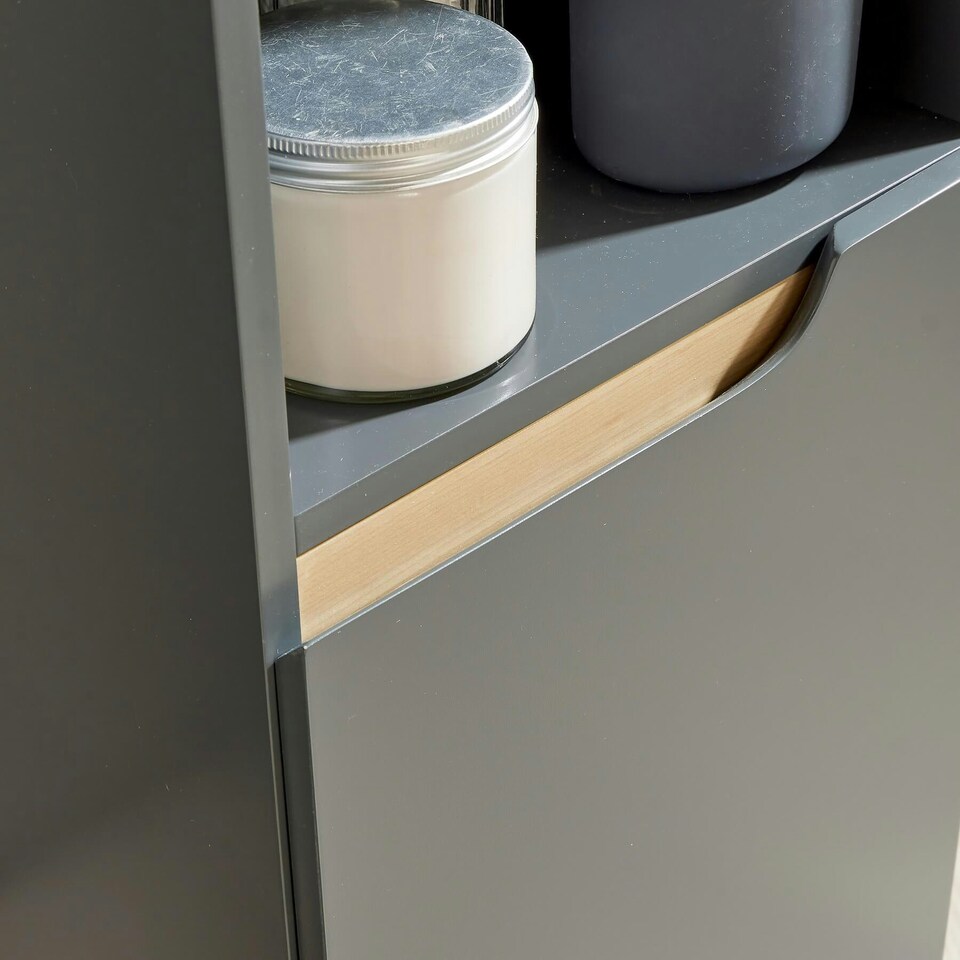 image 1 of Bathroom Tall Storage Cabinet Open Shelving Unit 2 Door Tallboy | Grey