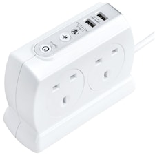 MASTERPLUG - 4-Gang Mains Extension Lead with 2x USB Charging Ports, 2m, White