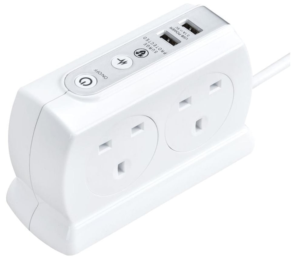 MASTERPLUG - 4-Gang Mains Extension Lead with 2x USB Charging Ports, 2m, White