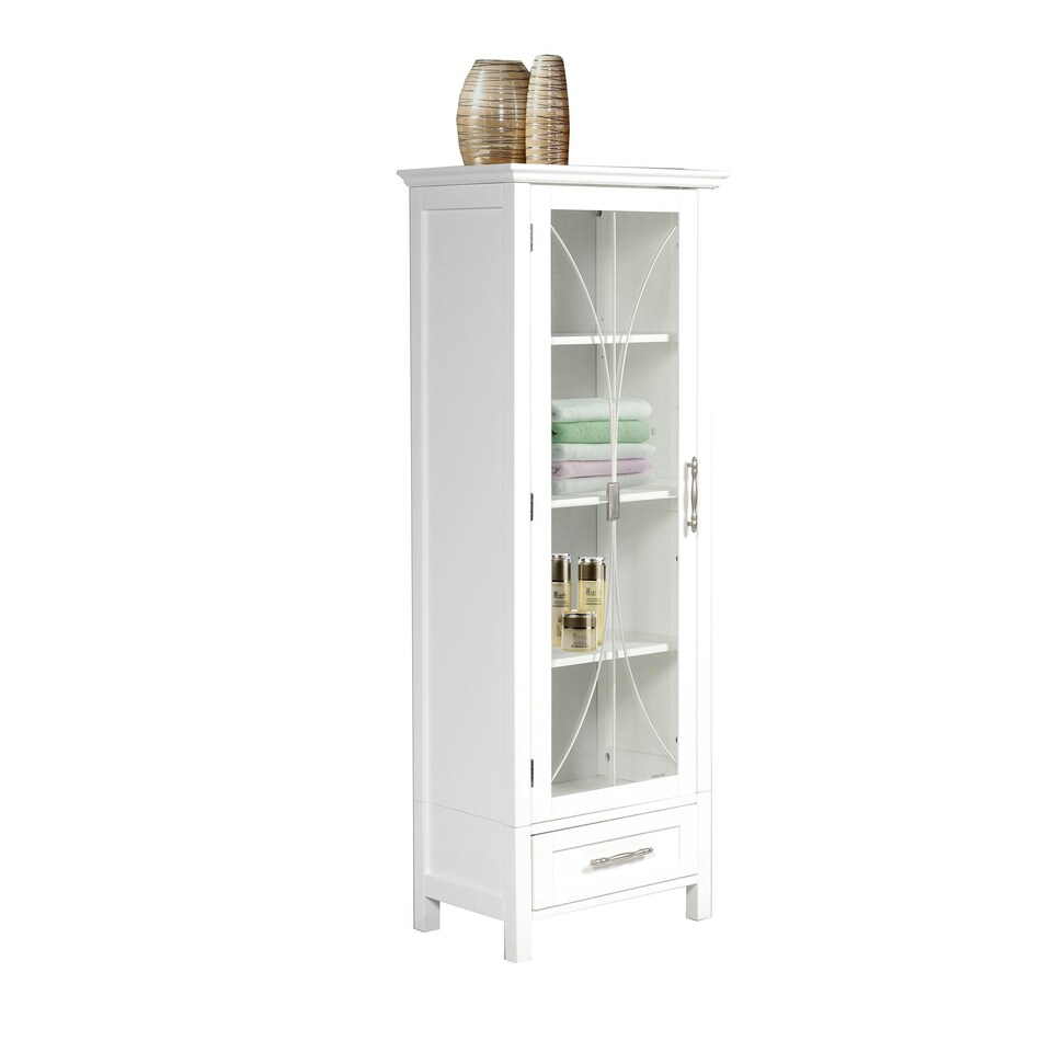 image 1 of Teamson Home Bathroom Wooden Free Standing Tall Linen Storage Cabinet Tower, White