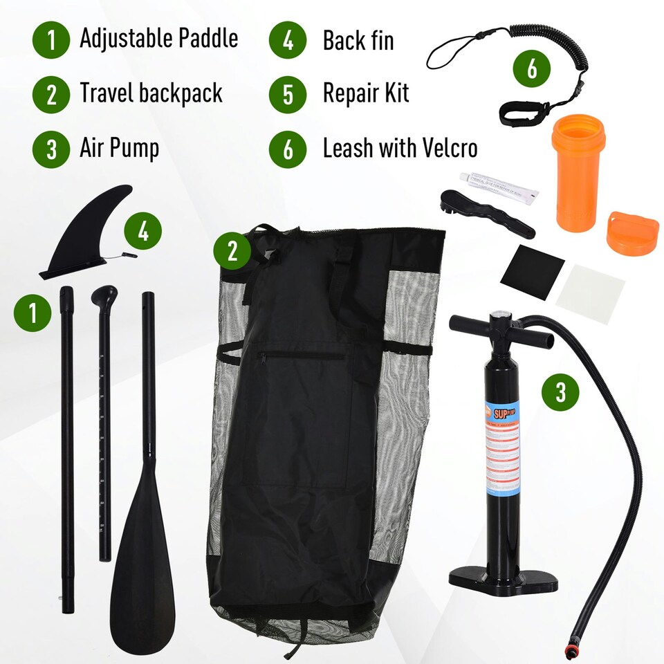 image 1 of HOMCOM 10ft Inflatable Surfing Board W/ Paddle, Fix Bag, Air Pump, Fin, Backpack Green
