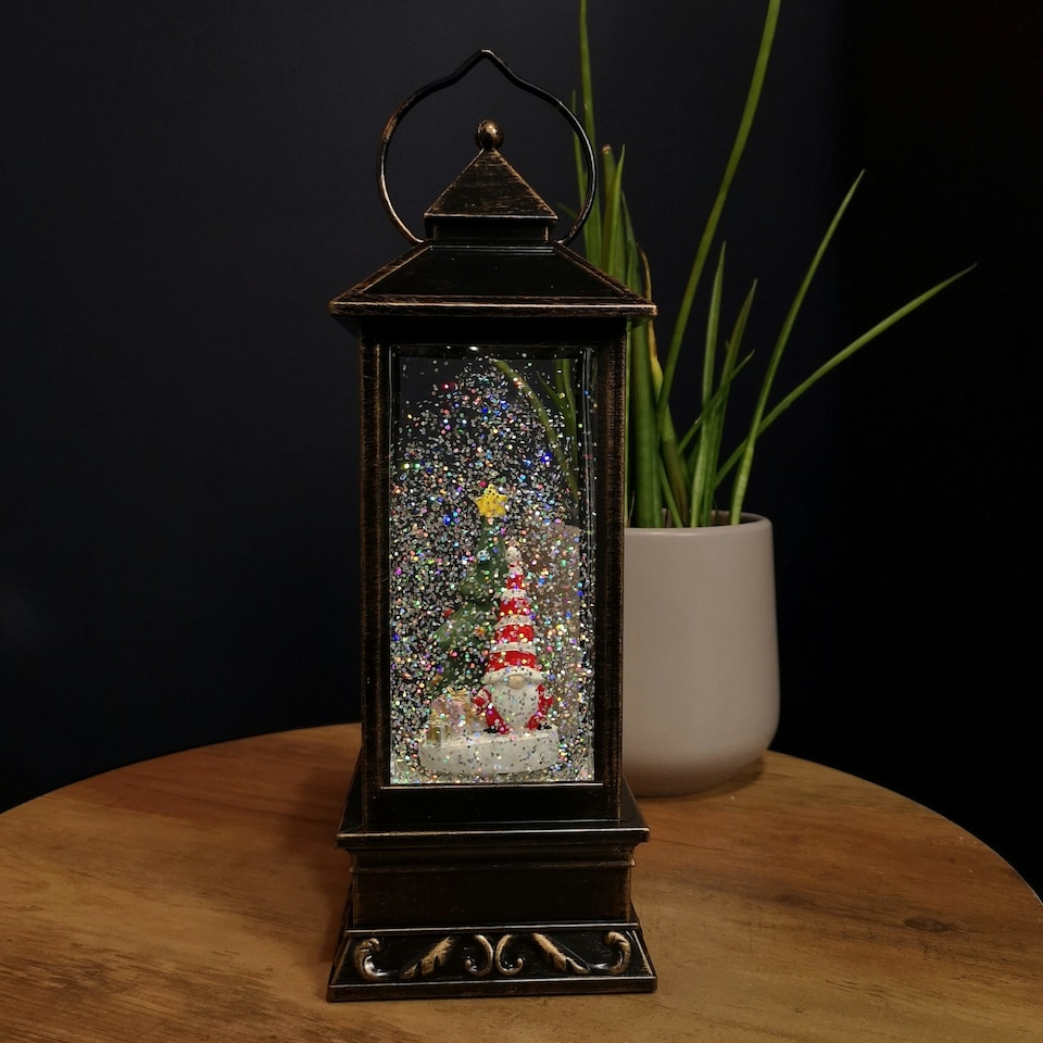 image 1 of 28cm LED Christmas Glitter Water Spinner Antique Lantern Snowy Gonk Scene