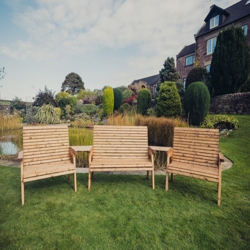 image 1 of Valley 7 Seat Set 1X3B 2 X 2B Angled Tray - Timber - L100 x W360 x H95 cm - Garden Furniture - Fully Assembled