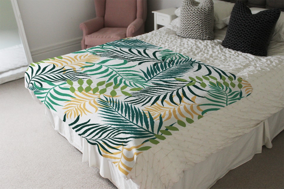 image 1 of Tropical palm leaves Designer Blanket | Multi