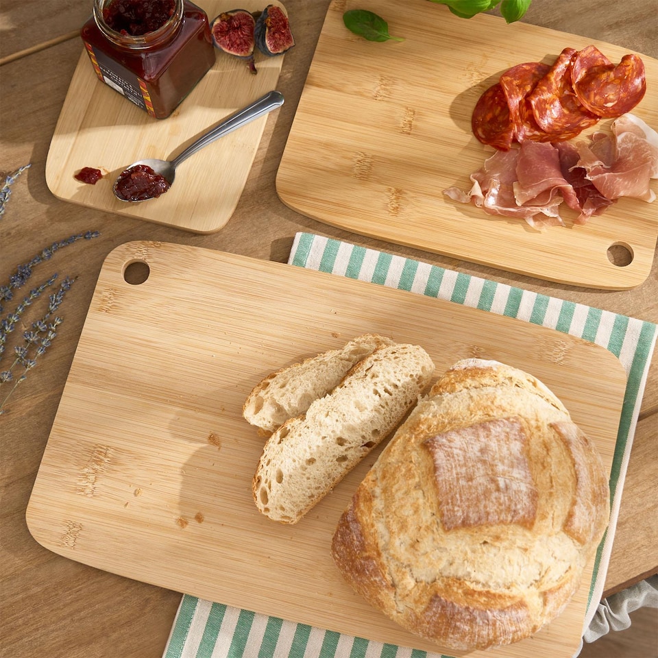 image 1 of OHS Set of 3 Bamboo Chopping Boards Non Slip Cutting Board | Brown | Natural Bamboo