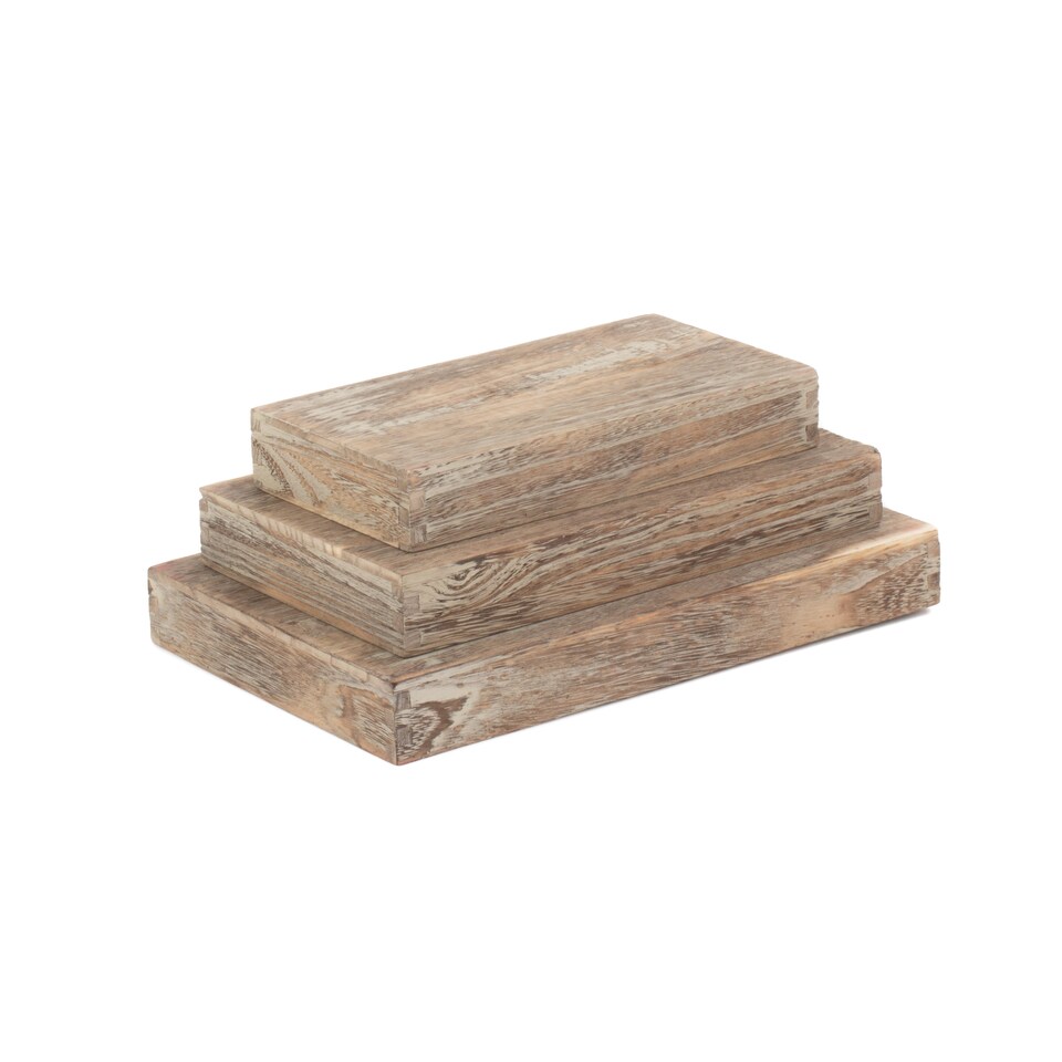 image 1 of Set of 3 Shallow Wooden Plinth Tray | Brown | Brown | Set of 3