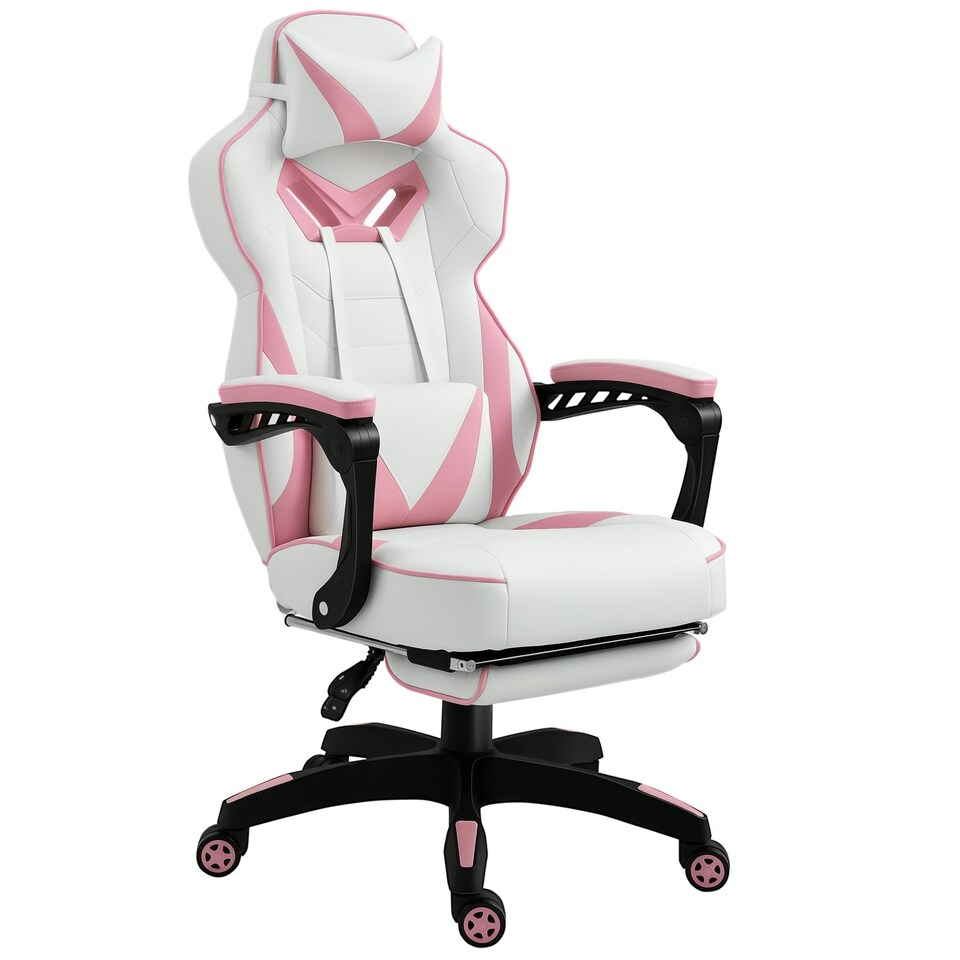 image 1 of Vinsetto Gaming Chair Ergonomic Reclining Manual Footrest Wheels Stylish Pink