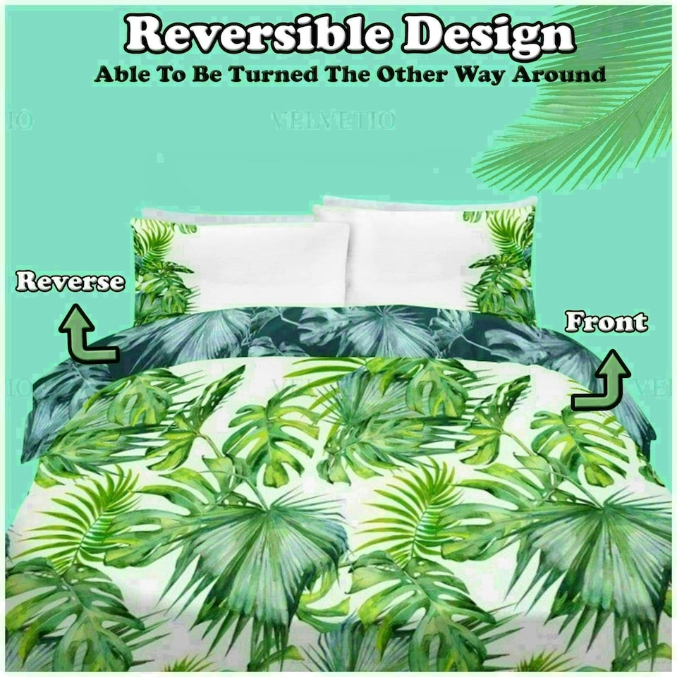 image 1 of Tropical Leaf Printed Duvet Cover Set Reversible Polycotton Beddings Multi | King