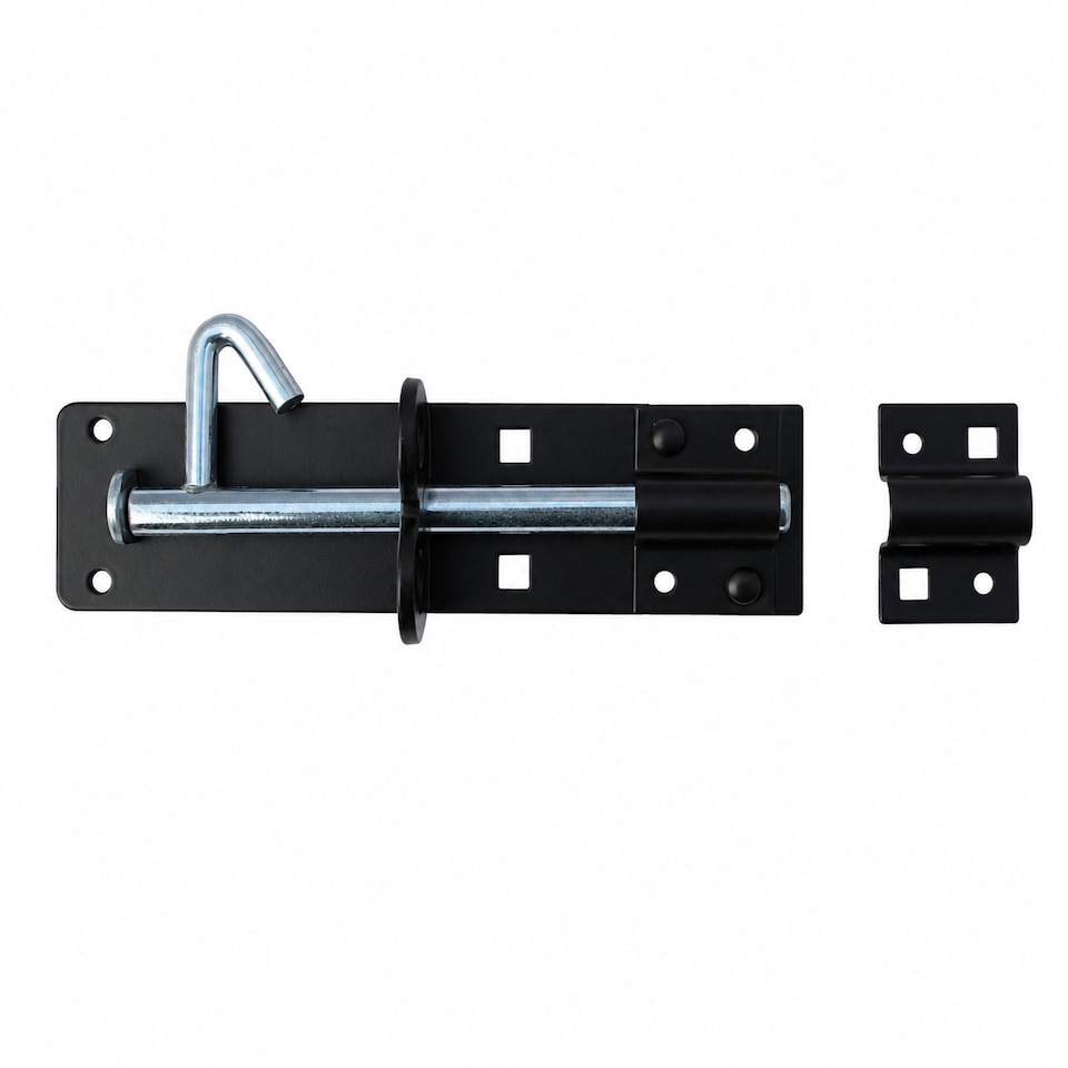 image 1 of Garden Side Gate Fixing Kit 3x Tee Hinges Ring Latch & Brenton Bolt Set Black Powder Coated