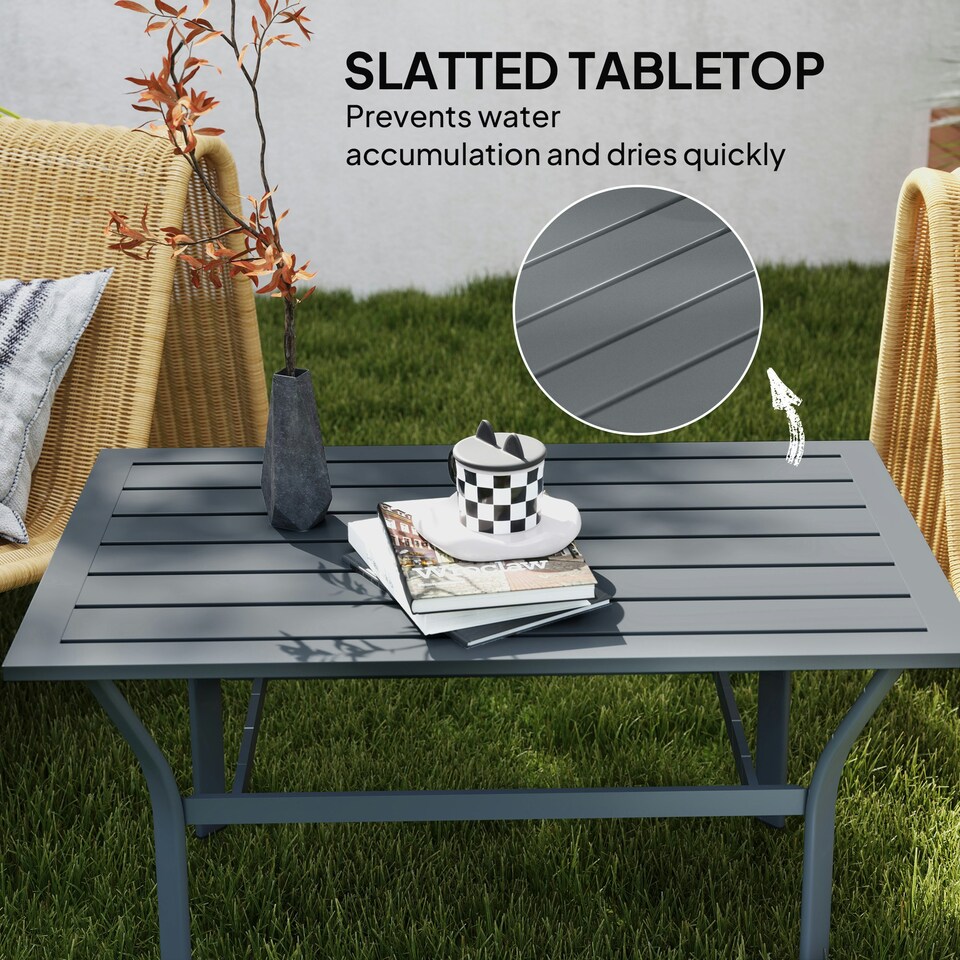 image 1 of Outsunny Metal Garden Coffee Table with Slatted Tabletop, Dark Grey Grey | Dark Grey