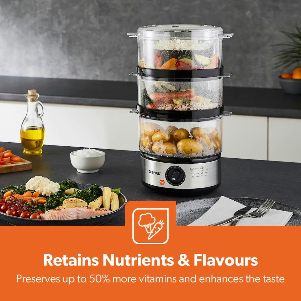 image 1 of GEEPAS 3-Tier Food Steamer, 7.2L