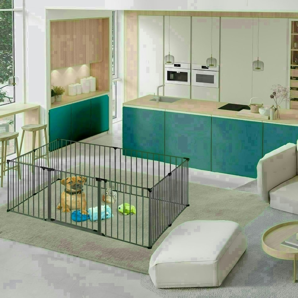 image 1 of Bettacare Pet Pen, Pentagon, Grey, 70cm High, 5 Panels, 1x72cm Door Panel and 4x72cm Side Panels, Dog Pen for Pets and Puppies Grey