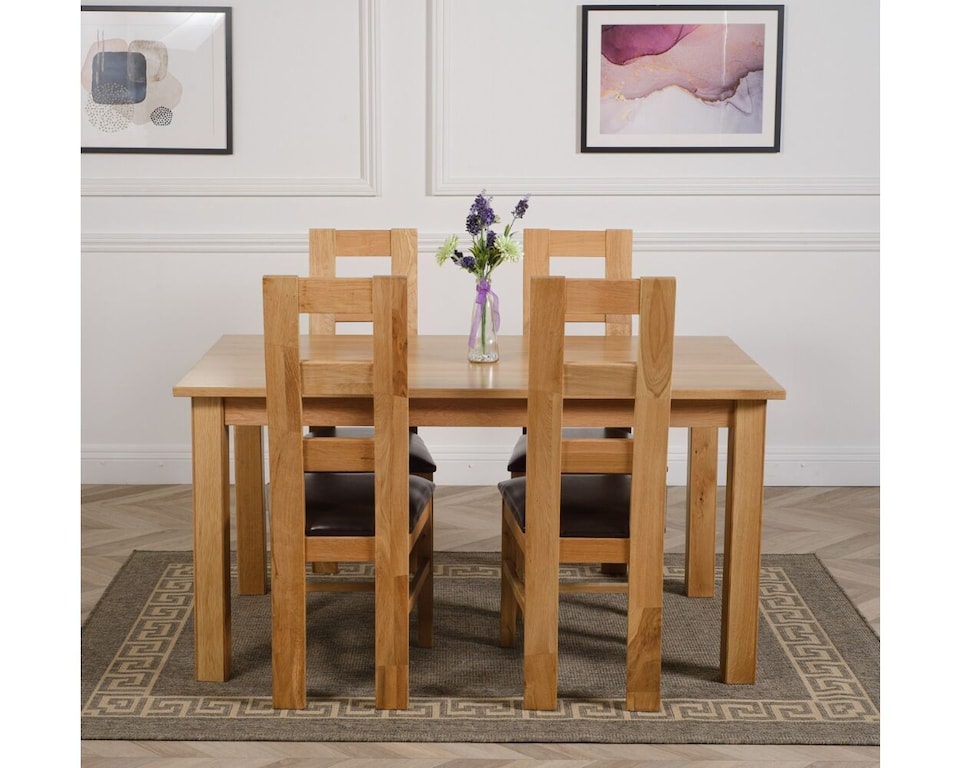 image 1 of Oslo 150 x 90 cm Medium Oak Dining Table and 4 Yale Chairs | Brown | Brown