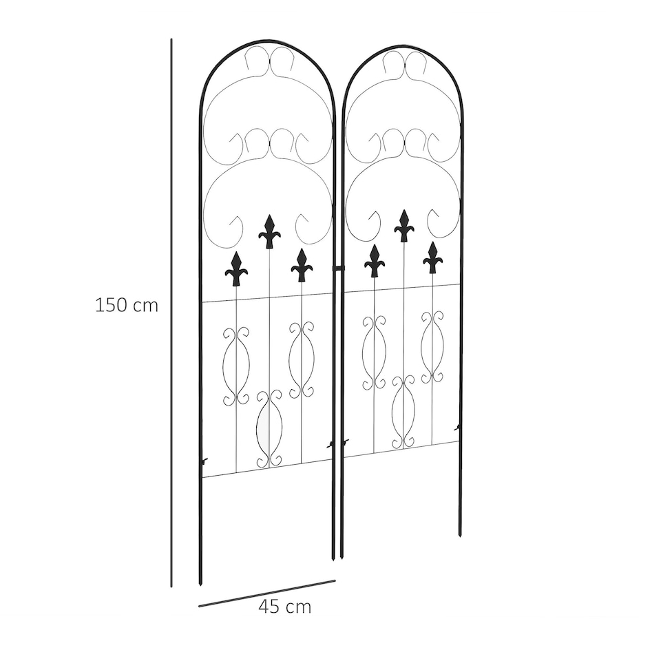 image 1 of Outsunny Set of 2 Metal Trellis for Climbing Plants, Scrolls Design, 45 x 150cm