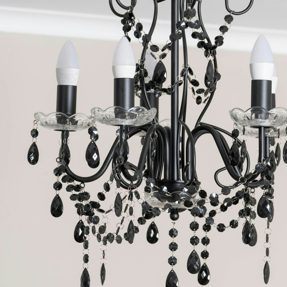 image 1 of ValueLights Viscount 5 Way Black Jewel Chandelier Ceiling Pendant Light with LED Bulbs