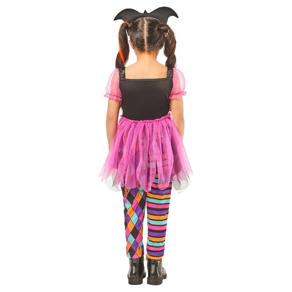 image 1 of Bristol Novelty Girls Harlequin Costume - Black/Pink/Multicoloured - 3-4 Years 3