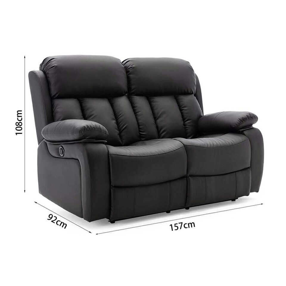 image 1 of Chester 2 Seater Electric High Back Bonded Leather Recliner Sofa (Black)