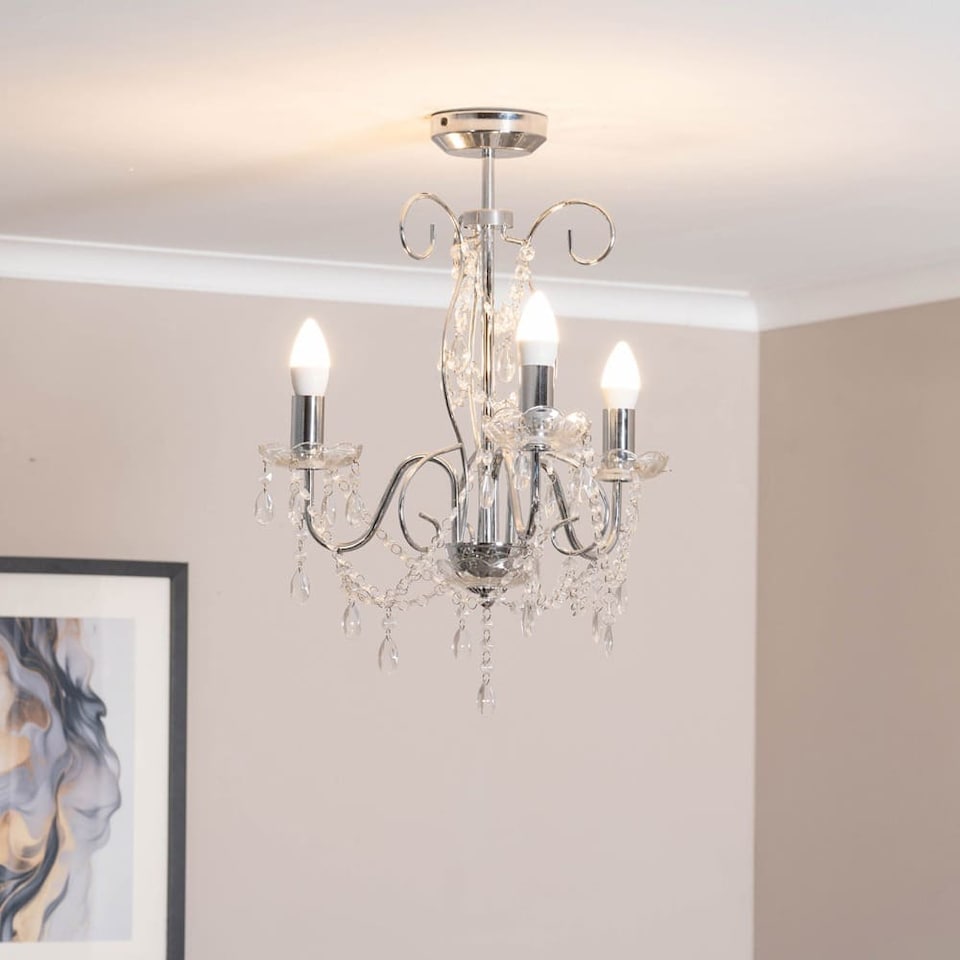 image 1 of ValueLights Viscount 3 Way Silver Jewel Chandelier Ceiling Pendant Light | Chrome