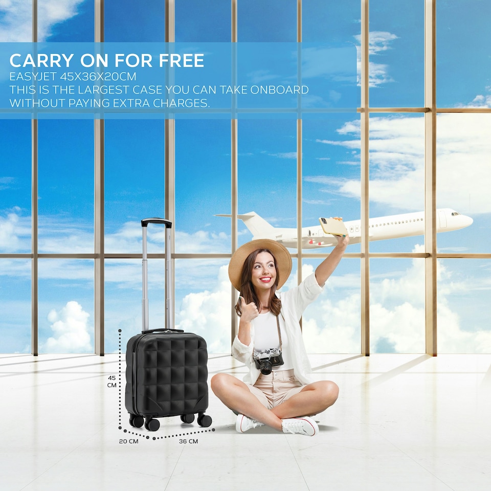 image 1 of Flight Knight Bubble Suitcase - Ryanair easyJet Jet2 Approved - 8 Wheel Carry Cabin Hardcase 45x36x20cm | Black | Black | Cabin Bag