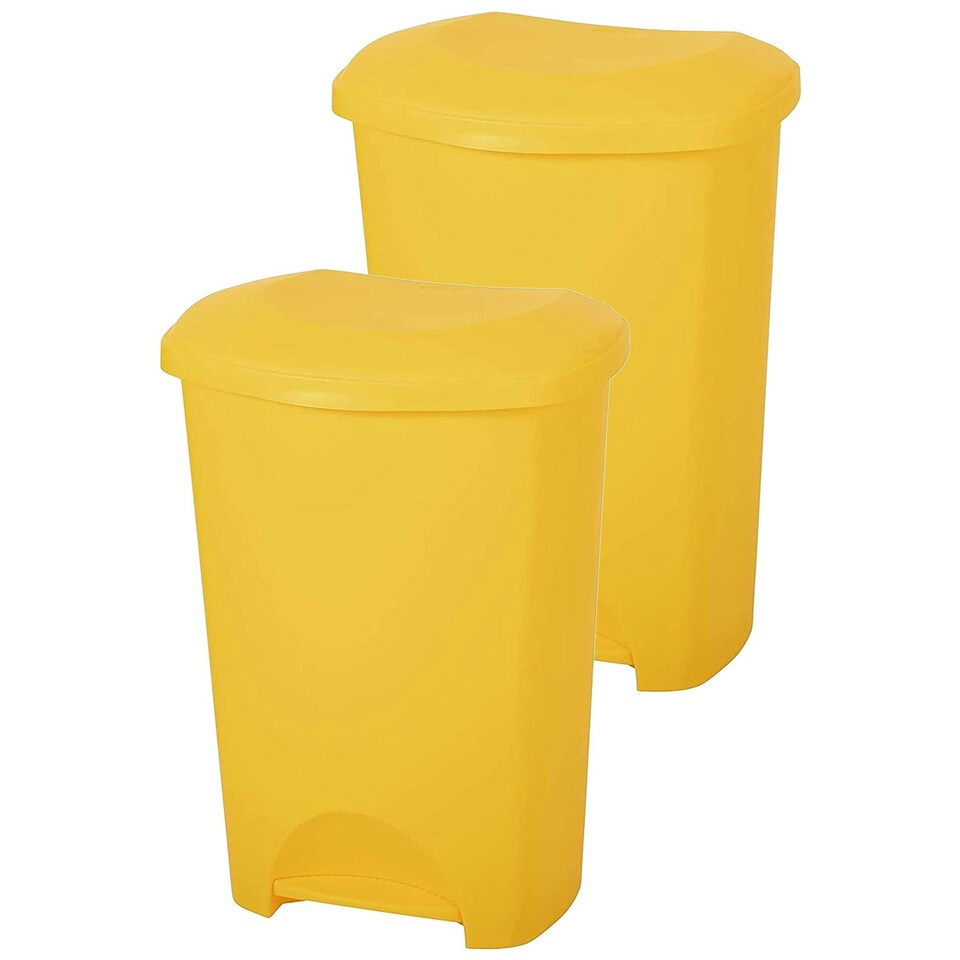 image 1 of 2 x 50L Yellow Hard Wearing Home Office Plastic Waste Rubbish Bin With Lid Yellow