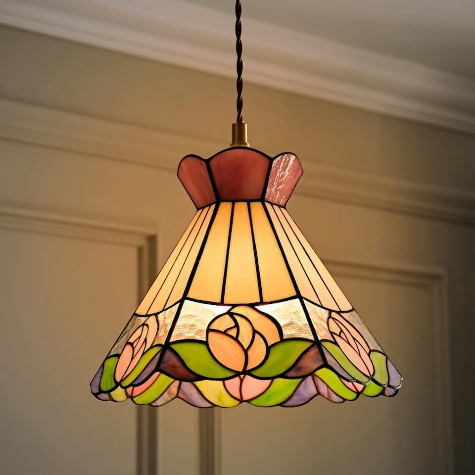 image 1 of ValueLights Evelyn Tiffany Rose Glass Ceiling Pendant Lamp Shade Multi