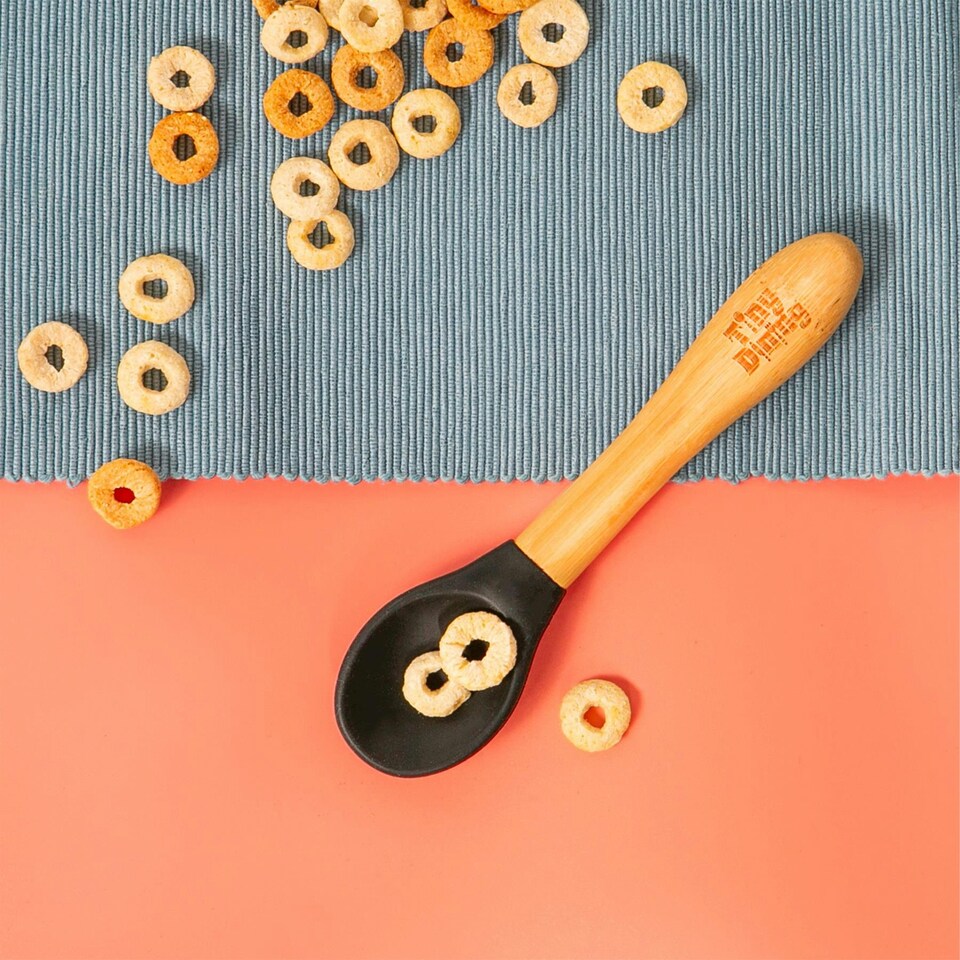 image 1 of Tiny Dining Children's Bamboo Silicone Tip Spoon - Black