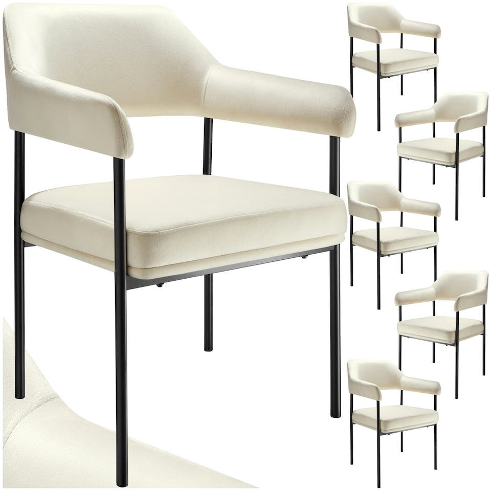 image 1 of Armchair Doe - durable fabric, black powder-coated legs, 120 kg load, 58 x 62 x 85 cm - Set of 6 White | Velvet Look Off-White