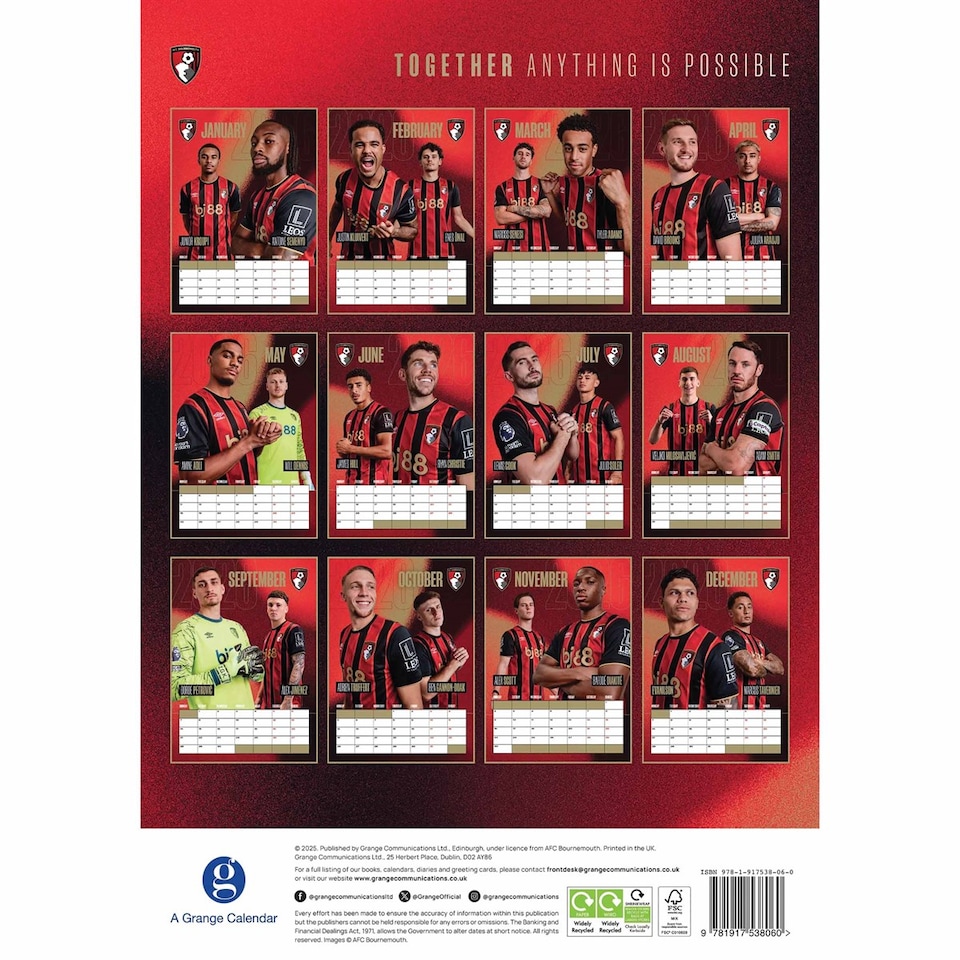 image 1 of BOURNEMOUTH AFC 2026 A3 CALENDAR