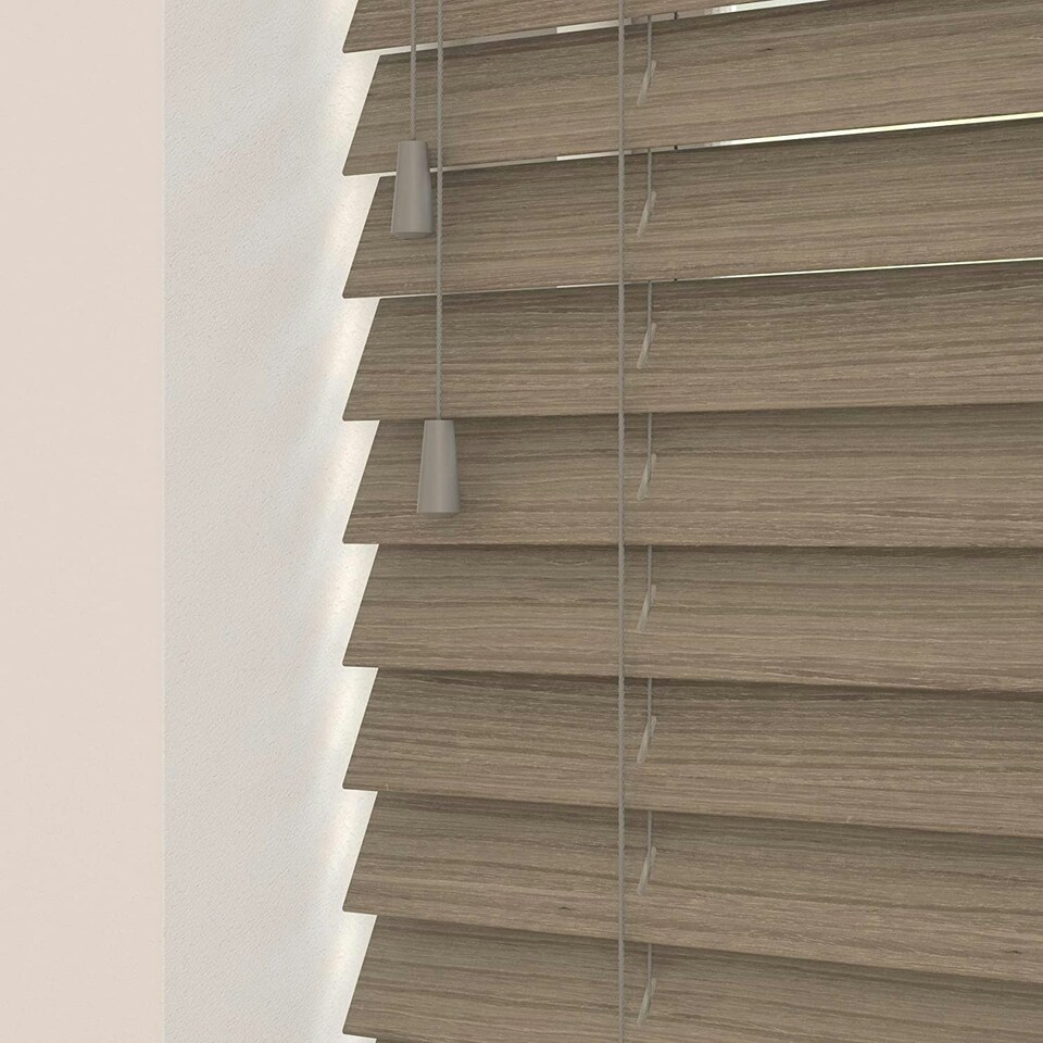 image 1 of 165cm Inner City Oak Wooden Venetian Blinds With Strings (130cm drop) | Brown | Brown