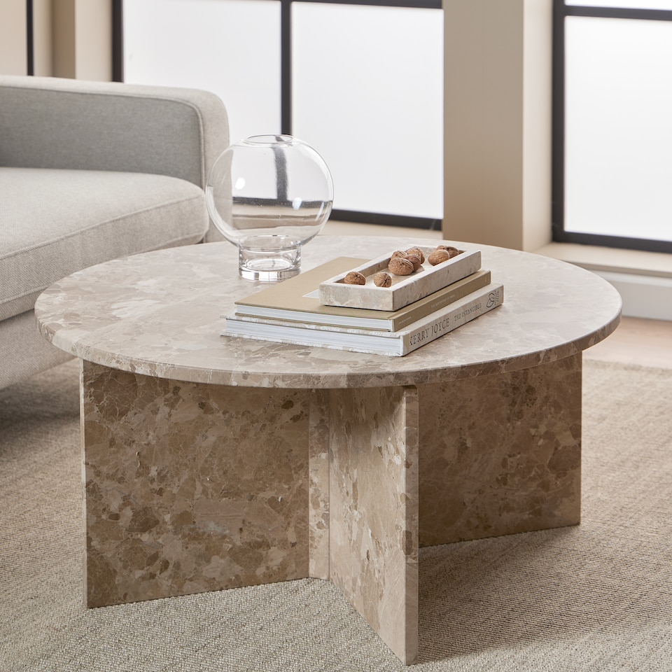 image 1 of Vega Round Coffee Table with Brown Marble Top 90cm