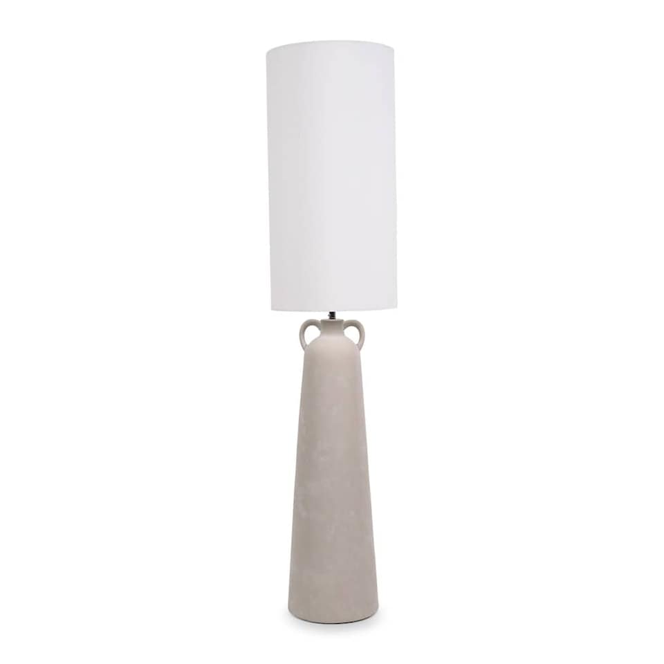 image 1 of ValueLights Grayson Natural Cement Effect Ceramic Midi Floor Lamp with Cylinder Shade | Grey