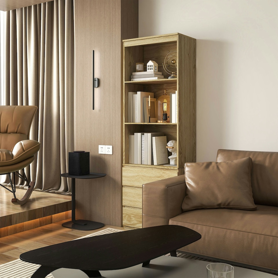 image 1 of HOMCOM 180cm Tall Bookshelf Free Standing Storage Shelf Unit with Storage Oak