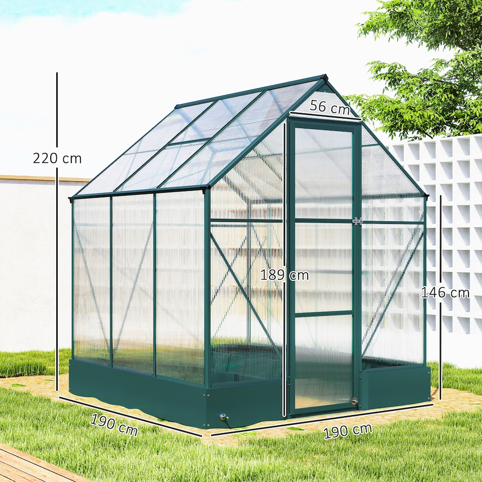 image 1 of Outsunny Walk-in Greenhouse Garden Polycarbonate Aluminium w Smart Window 6x6ft